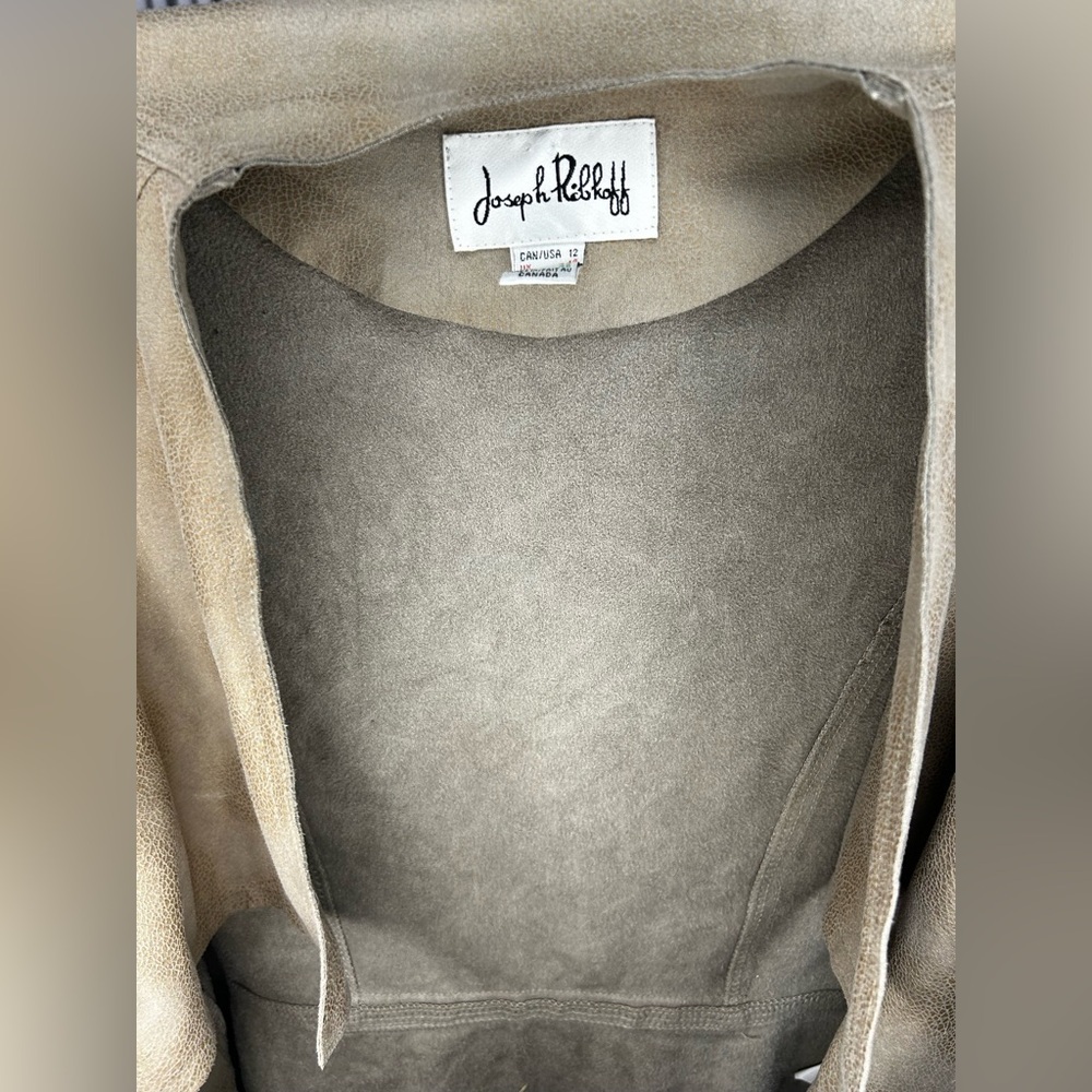 Women’s Joseph Ribkoff Tan Long Sleeve Wrap Faux Leather Jacket Designer Size 12 - Picture 5 of 6